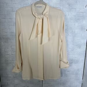 St John women’s blouse cream with necktie fold up cuff, quiet luxury heritage